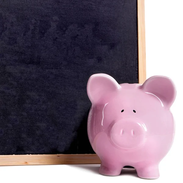 Piggy banco pequeno quadro preto fundo branco — Fotografia de Stock