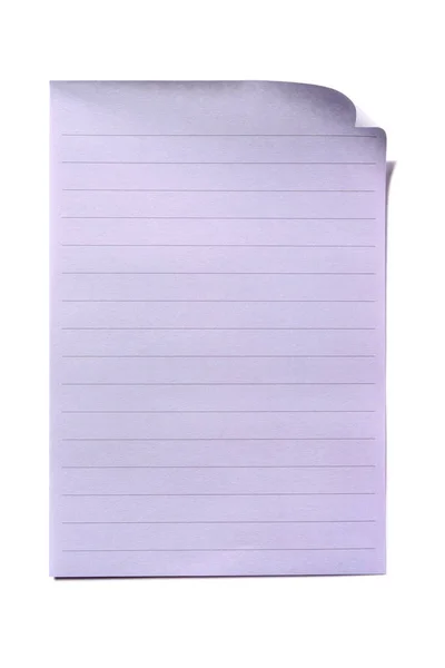 Folha de página de papel forrado isolado fundo branco — Fotografia de Stock