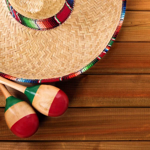 Mexico cinco de mayo hout achtergrond Mexicaanse sombrero — Stockfoto