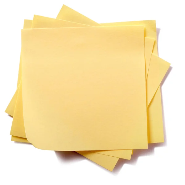 Desarrumado Pilha Amarelo Pegajoso Post Notas Isoladas Branco — Fotografia de Stock