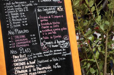Restoran Menü kurulu Fransa.