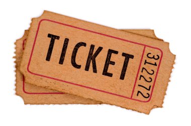 Beyaz bir arka plan üzerinde eski sinema bileti..