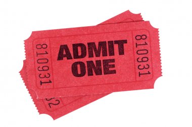Kırmızı beyaz bir arka plan üzerinde izole bir bilet itiraf.