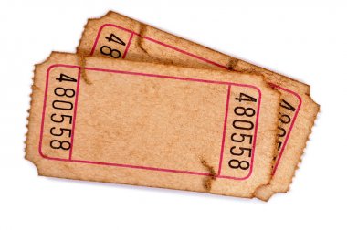 Eski boş piyango bileti beyaz bir arka plan üzerinde yırtık çifti.