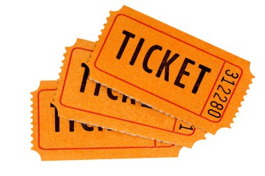 Beyaz bir arka plan üzerinde izole üç turuncu piyango bileti.