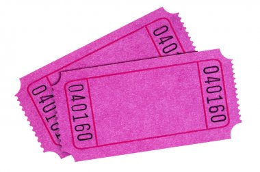 İki beyaz bir arka plan üzerinde izole mor ya da pembe bilet boş.