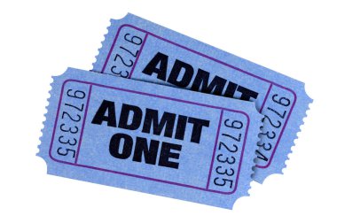 İki mavi beyaz bir arka plan üzerinde izole bir bilet itiraf.