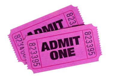 İki mor veya pembe beyaz bir arka plan üzerinde bir bilet izole itiraf.