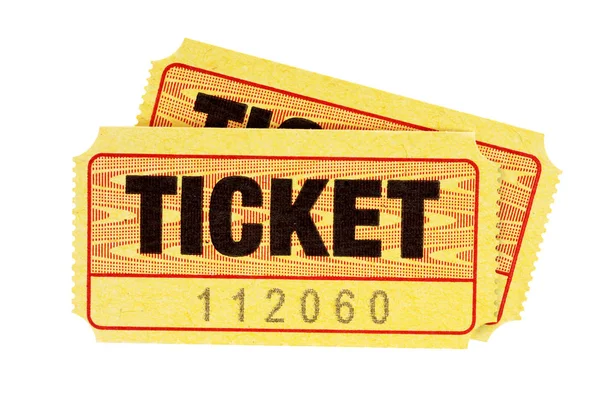 Two Yellow Admission Tickets Isolated White Background — Stock Photo, Image