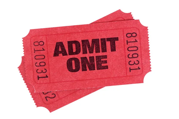 Red Admit One Tickets Isolated White Background — Stock Photo, Image