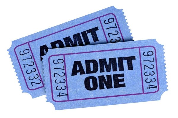 Two Blue Admit One Tickets Isolated White Background — Stock Photo, Image