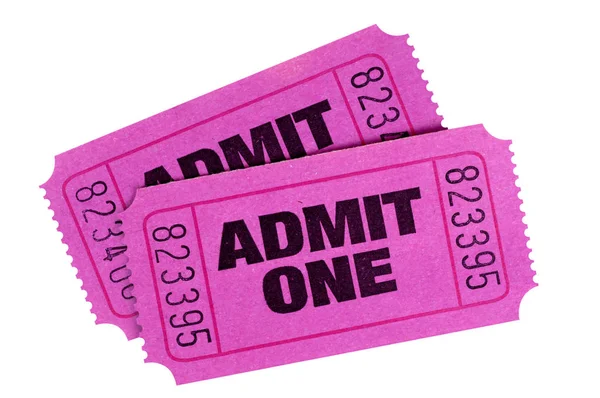 Two Purple Pink Admit One Tickets Isolated White Background — Stock Photo, Image