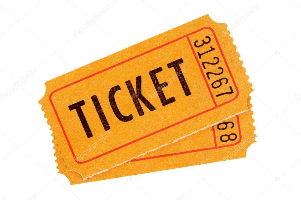 Pair of orange tickets isolated on a white background.