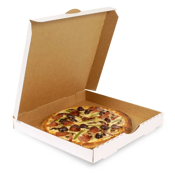 Pizza in plain white box Stock Picture