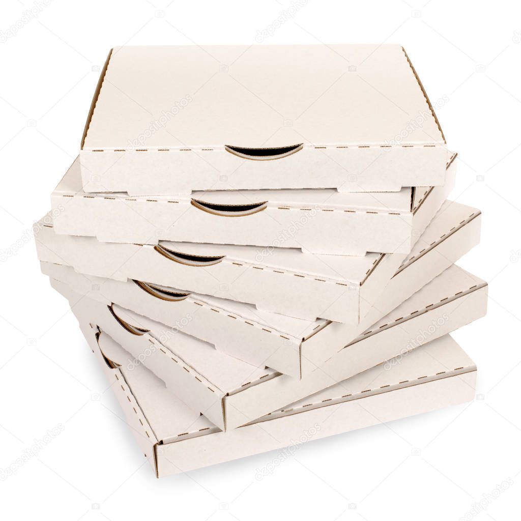 Small stack of plain pizza boxes