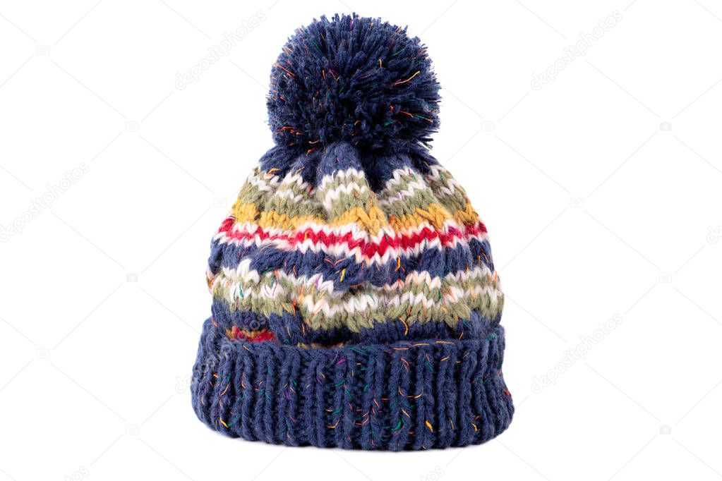 Blue winter bobble ski hat