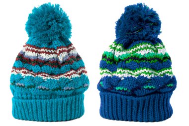 İki kış örgü kayak şapkası, beyaz.