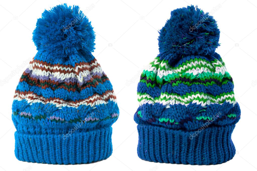 Two winter knit ski hat isolated white