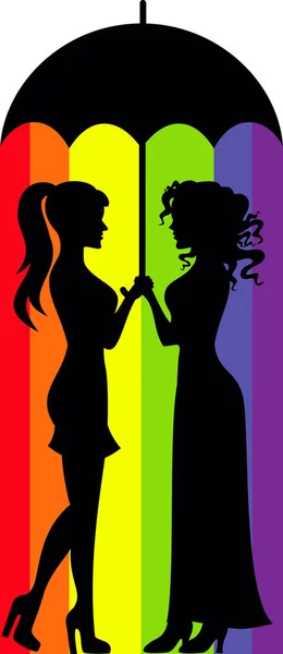 Lesbian couple under an umbrella — Stock Vector