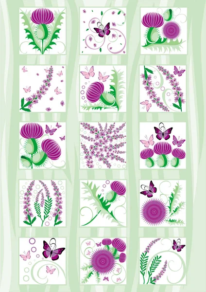 Set von dekorativen schottischen Blumen Distel und Heidekraut Stockillustration