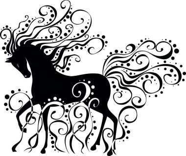 silhouette of a horse in curls clipart