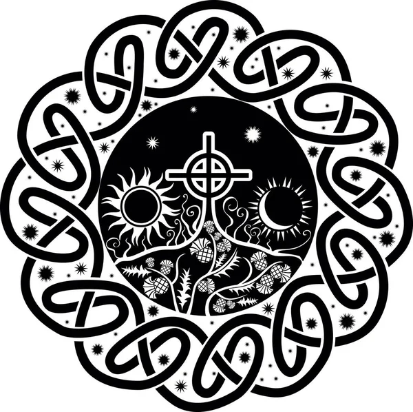 Grafika wektorowa Krzyż celtycki, księżyc i słońce — Wektor stockowy