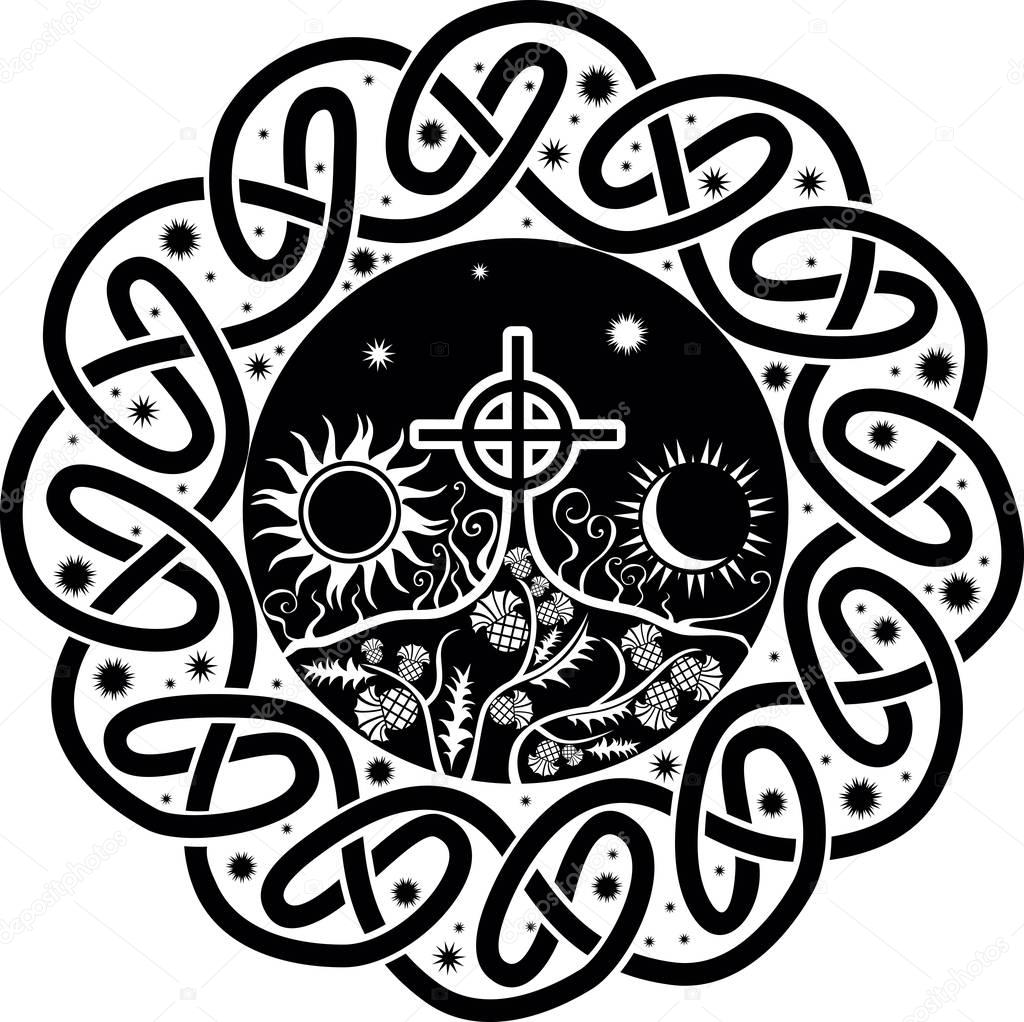 Download Vector image of Celtic cross with moon and sun — Stock ...