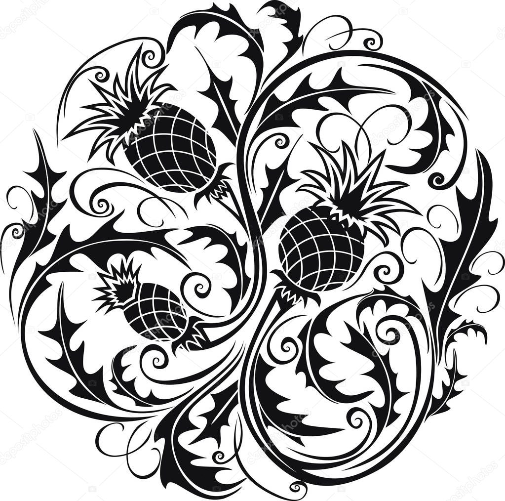 black and white stylized vector image of a thistle