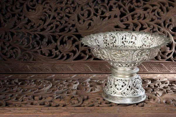 Silver tray with pedestal Thai — Stock Photo, Image
