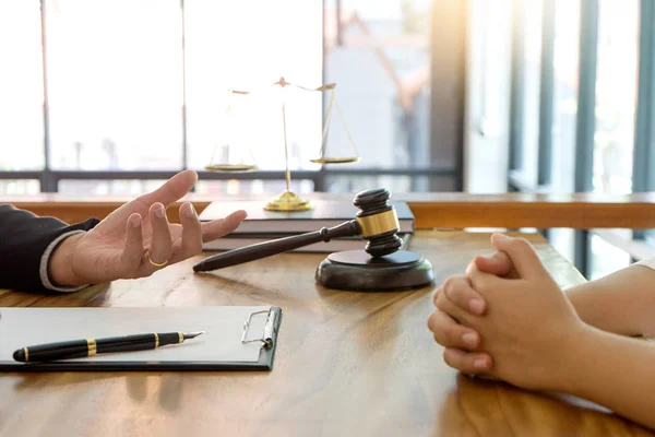Lawyer or  judge work in the office with gavel — Stock Photo, Image