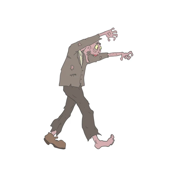 Homme en costume effrayant zombie esquissé dessin — Image vectorielle