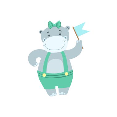 Su aygırı sevimli hayvan karakter katılıyor doğum günü partisi