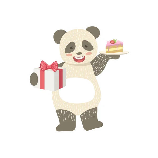 팬더 귀여운 동물 캐릭터 참석 생일 파티 — 스톡 벡터