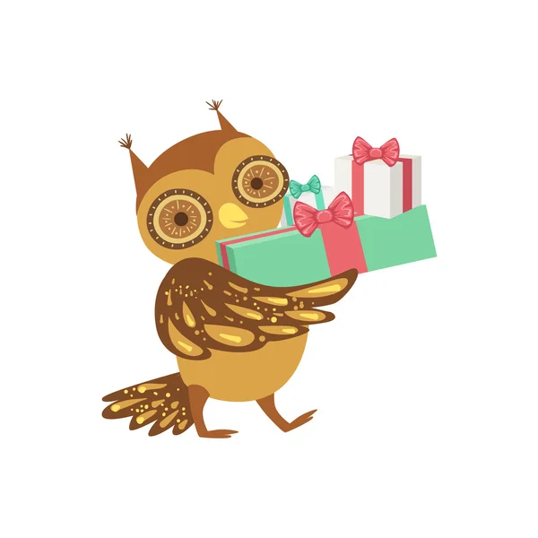 Búho lindo personaje animal asistir a la fiesta de cumpleaños — Vector de stock