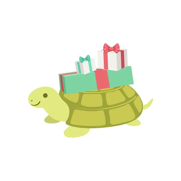 Симпатичный анимированный персонаж черепахи на вечеринке в честь дня рождения — стоковый вектор