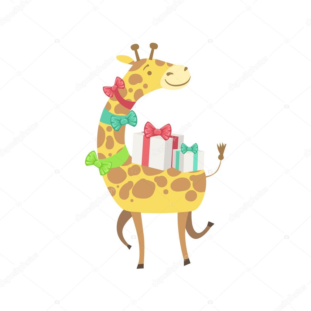 キリン可愛い動物キャラクター参加誕生日パーティー ストックベクター C Topvectors