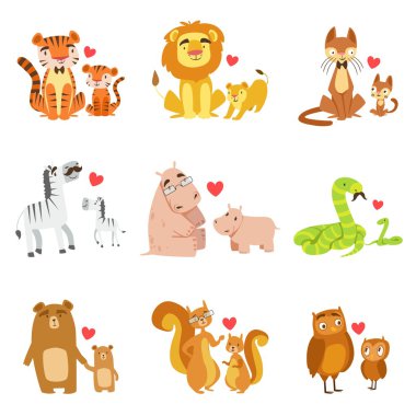 Küçük Hayvanlar Ve Babaları İllüstrasyon Seti
