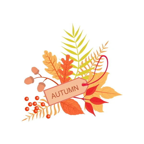 Set Of Orange Leaves With The Tag As Autumn Attribute — Stock Vector
