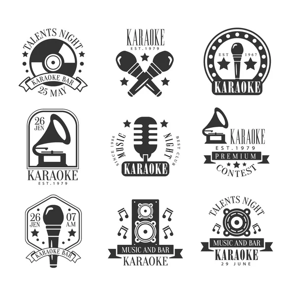 Karaoke-Bar schwarz-weißes Etikettenset — Stockvektor