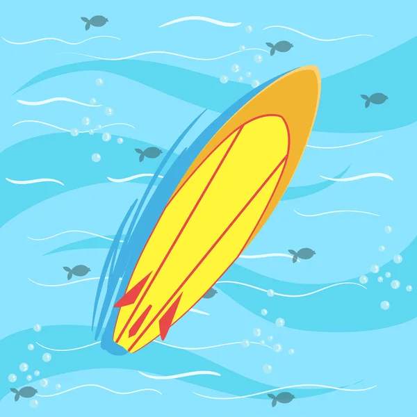 Tavola da surf con acqua blu del mare sullo sfondo — Vettoriale Stock