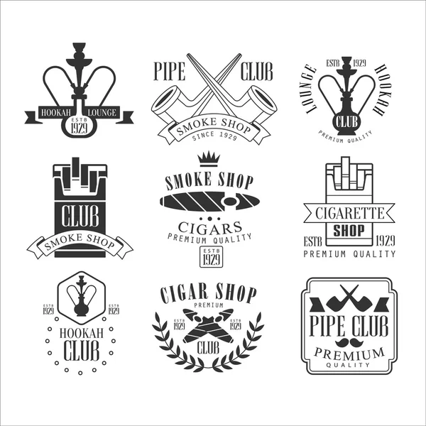 Smoke Shop Vintage Black And White Emblems. — Stock Vector