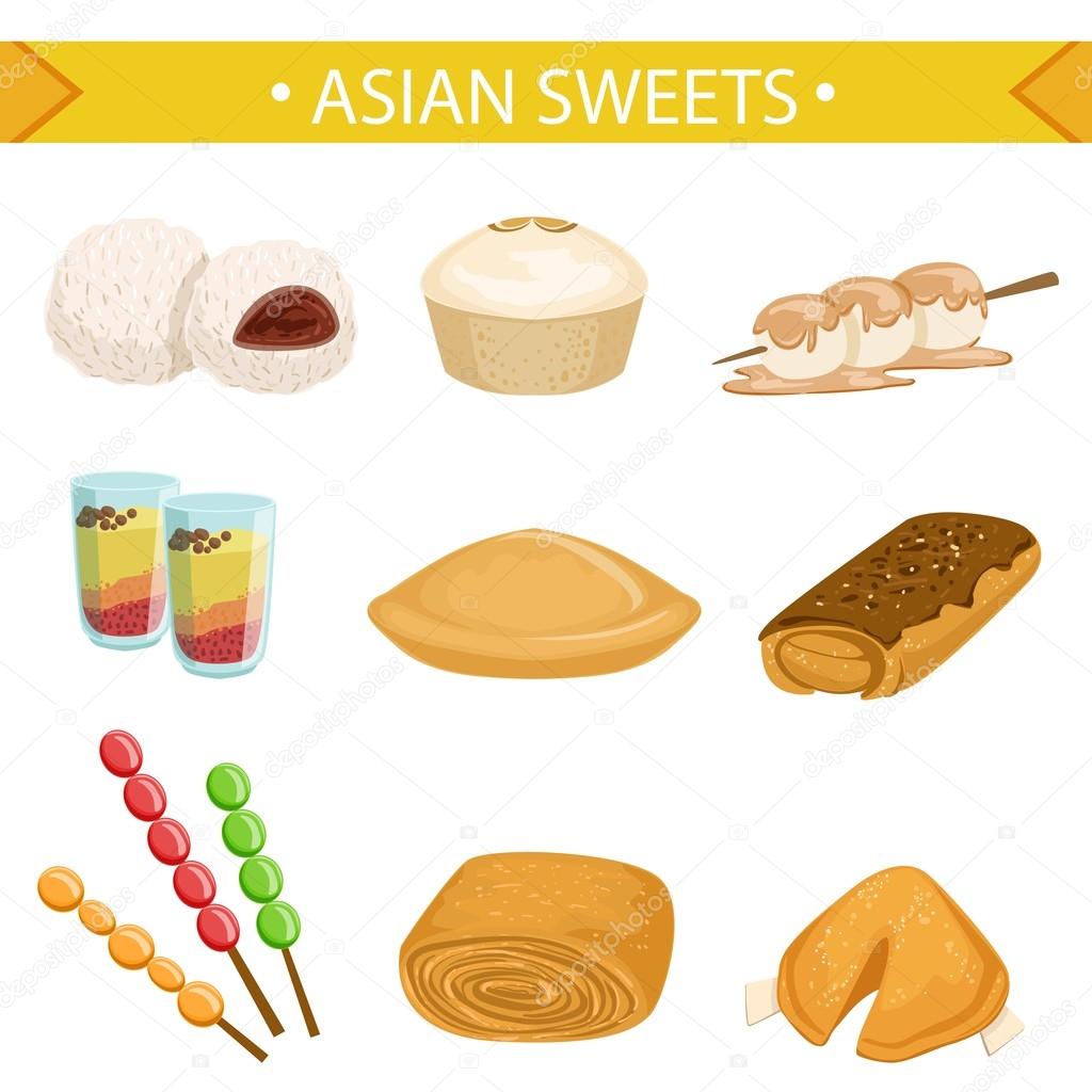 Asian Sweets Famous Dishes Illustration Set