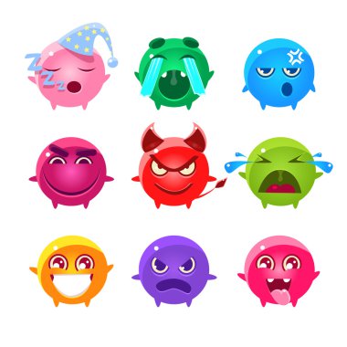 Farklı Renklerde Yuvarlak Karakterler Emoji Seti