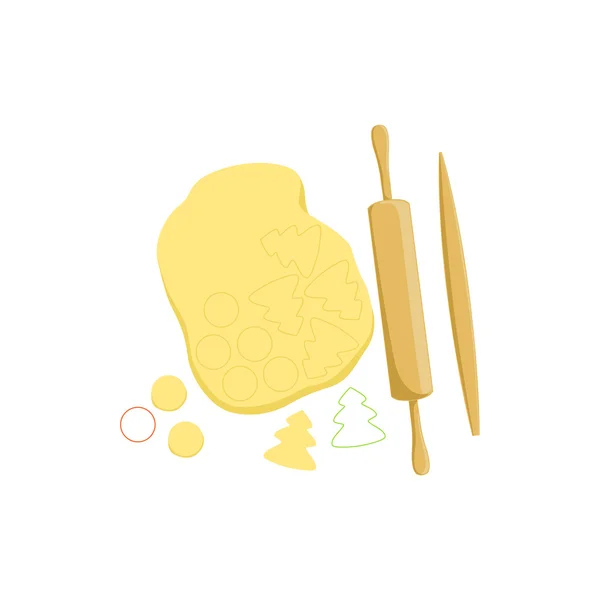 Deg och brödkavel bakning process köksutrustning isolerade objekt — Stock vektor