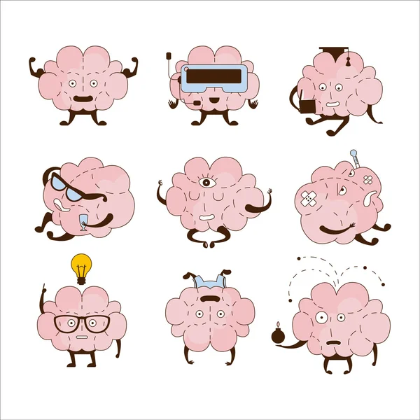 Brain különböző tevékenységek és érzelmek Icon Set — Stock Vector
