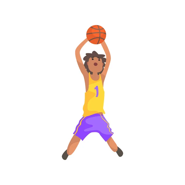 Basketball Player Jumping And Throwing Action Sticker — Stock Vector