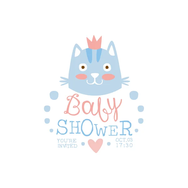 Plantilla de diseño de invitación de ducha de bebé con gato — Vector de stock