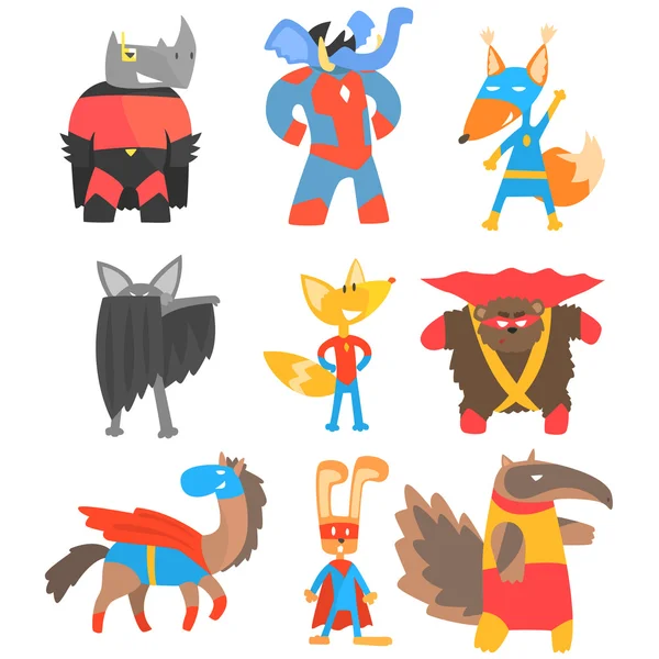 Animas déguisés en super-héros Set de style géométrique autocollants — Image vectorielle