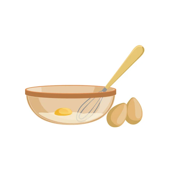 Huevos y tazón Proceso de cocción Equipo de cocina Artículo aislado — Vector de stock