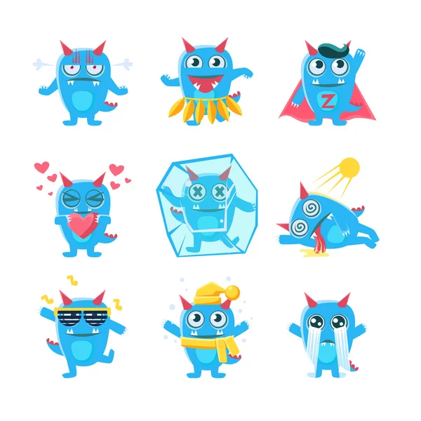 Blue Monster Character Activities — Stock Vector